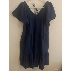 Sonoma Women's Navy Blue V-Neck Tiered Mini Dress with Flutter Sleeves Large Sz